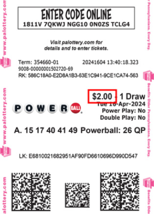 Powerball sample ticket