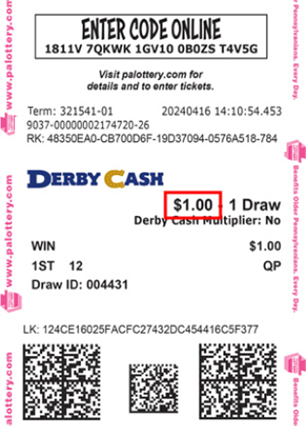 Derby Cash sample ticket