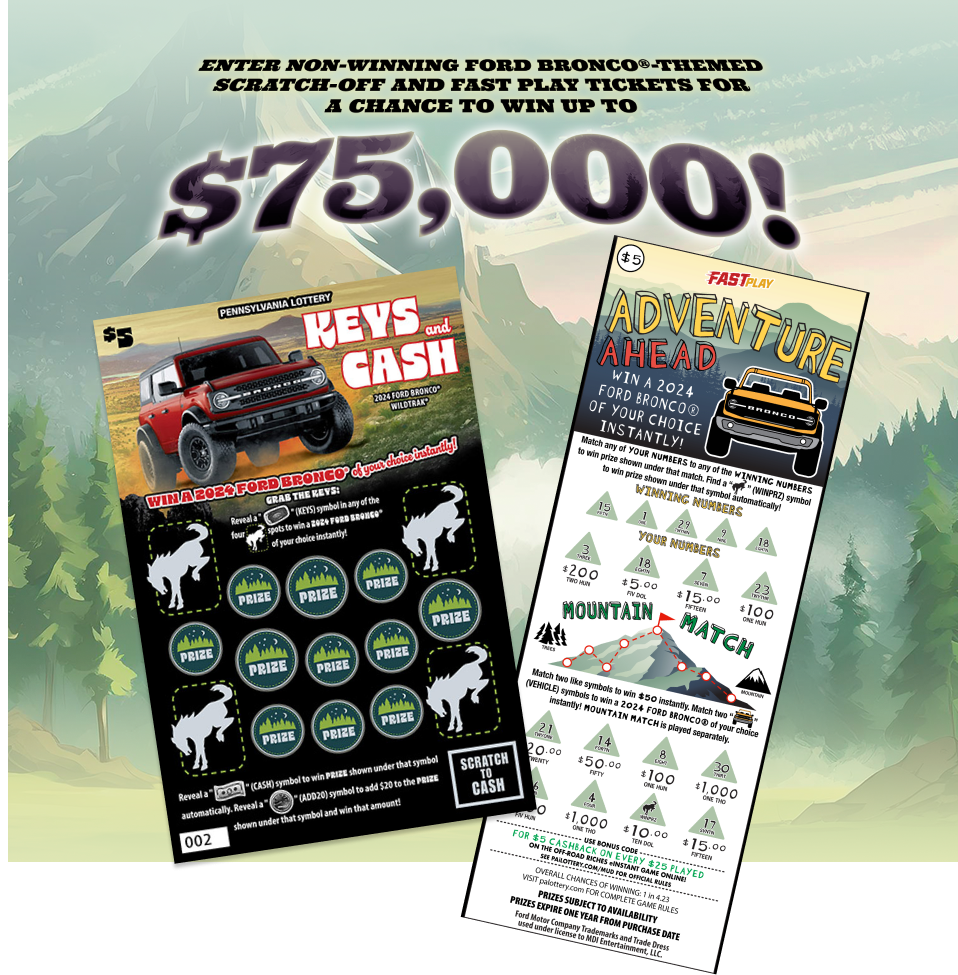 Enter NonWinning Ford BRONCO®themed ScratchOff and Fast Play tickets