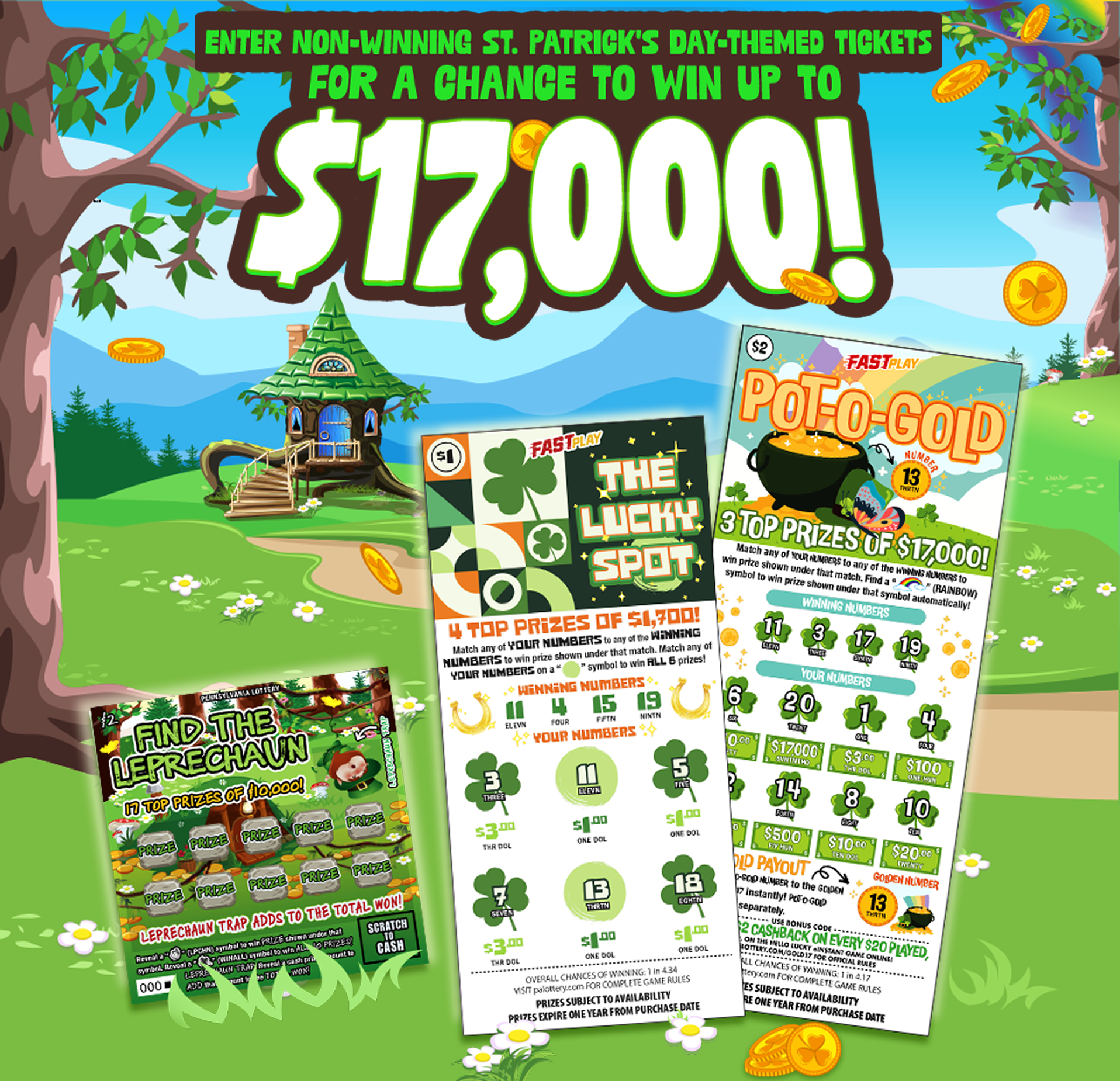 Enter Non-Winning St. Patrick’s Day-Themed Tickets For A Chance To Win Up To $17,000!